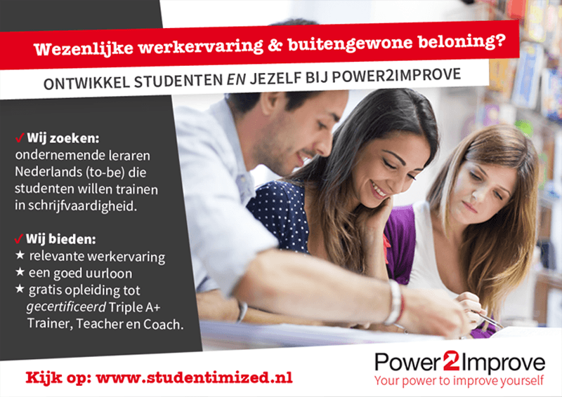 Studentimized, blended learning, vacature, trainer, assistent trainer, schrijfvaardigheid, docent, leraar